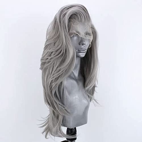 Silver Grey Lace Front Wigs for Women Long Natural Wave Heat-Resistant Synthetic Hair - COCOFANS Variation: Silver Grey_SW