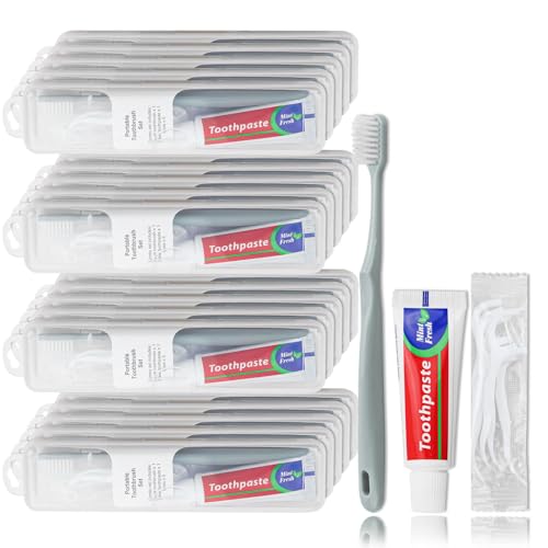 10-Pack Travel Toothbrush Kit with Case, Soft Bristle, Toothpaste & Floss Picks