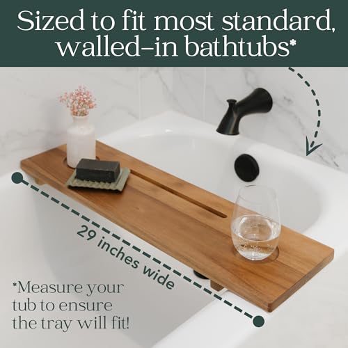 Premium Nature Shed Bathtub Tray for Standard Tubs | 29" Solid Acacia Luxury Bath Tray for Tub | Anti-Tip, Non-Toxic, Sustainable, Adjustable Bathtub Caddy | Bathroom Accessories Holders for Tub Tray