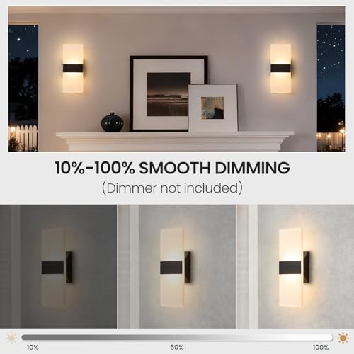 Black 4 Pack Modern Dimmable LED Wall Sconces Set of 4 - Adjustable Color Temp 2700K-5000K, Damp Rated, Hardwired Indoor Lighting