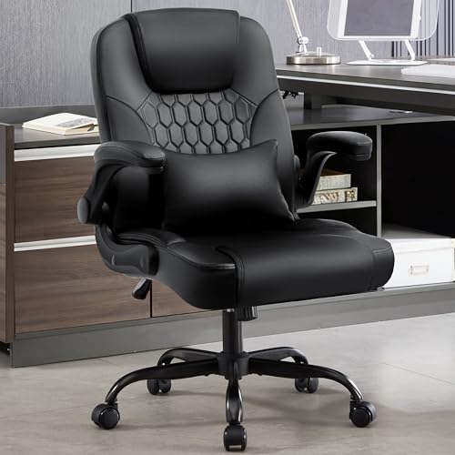 Leather Office Chair Swivel Lumbar Support Black - Short People Ergonomic Design