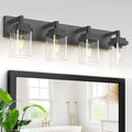 Matte Black Bathroom Light Fixtures - 4-Light Modern Vanity with Clear Glass Shades - Black / 4-Light