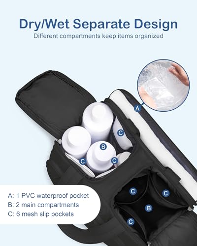 Black Travel Toiletry Bag with Puffer Makeup Organizer & Compartments
