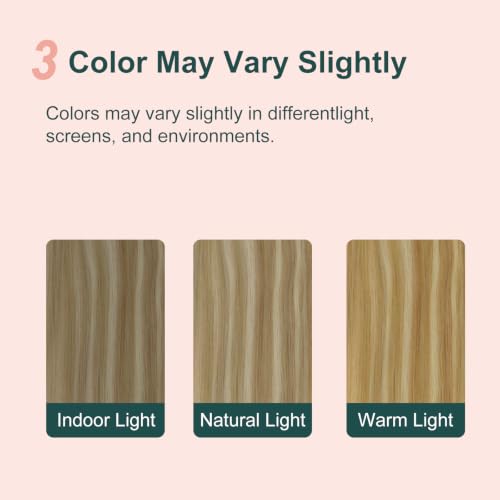Easyouth Blonde Ponytail Extension 12 Inch Human Hair Golden Highlighted - Variation #16P24