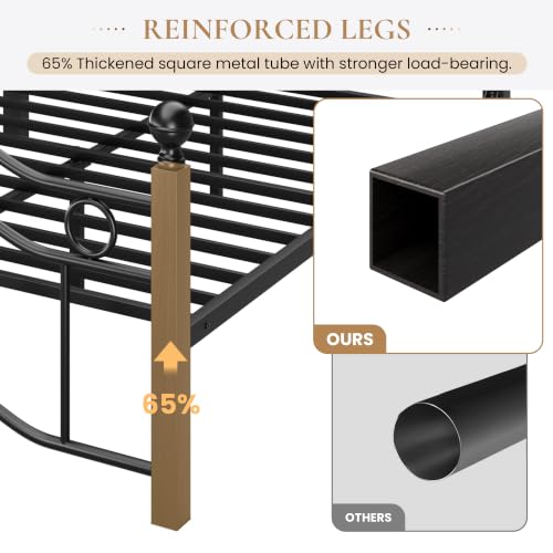 Twin Size Metal Bed Frame Victorian Style Black - Reinforced Steel Support
