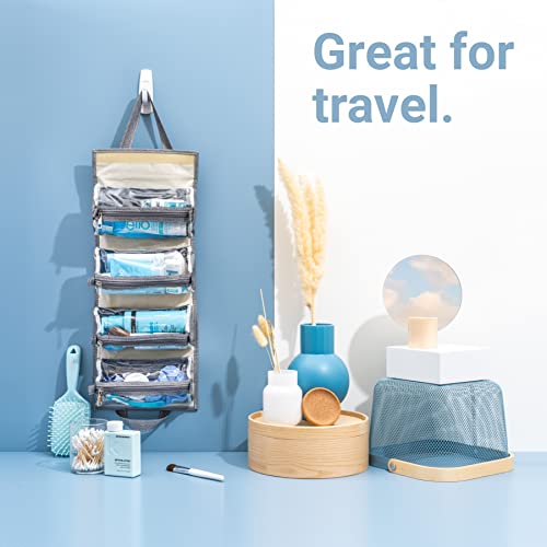 Travel Makeup Bag with Removable Compartments & Hanging Hook - Organize Cosmetics & Personal Care