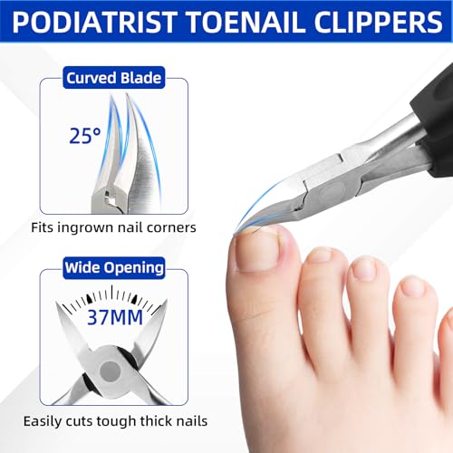 NURIUN 6PCS Toenail & Fingernail Clippers Set for Thick Nails Seniors - Professional Manicure Tools with Case