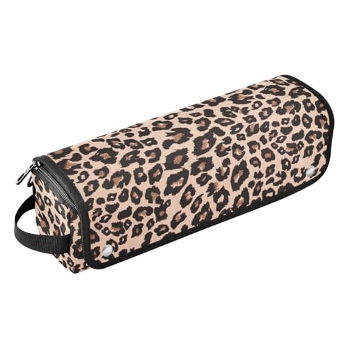 ElliTarr Leopard Print Brown Travel Hair Tools Case with Heat-Resistant Mat, 2-in-1 Curling Iron Organizer