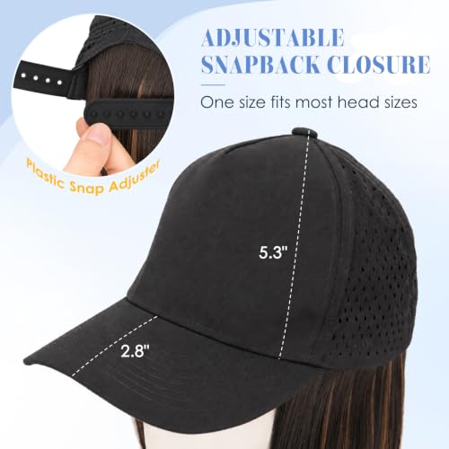 Quick Dry Baseball Cap Wigs for Women - Black & Brown 8 Inch Short Bob Style with Ventilated Design