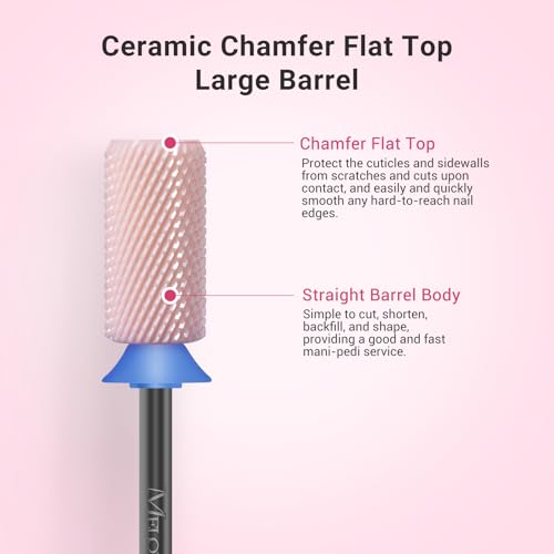 MelodySusie Portable Nail Drill 30000 RPM with Ceramic Chamfer Flat Top Large Barrel Nail Drill Bits