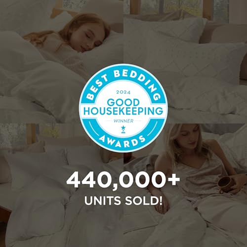 Bedsure White Boho King Duvet Cover with Embroidery - 104x90 Inches