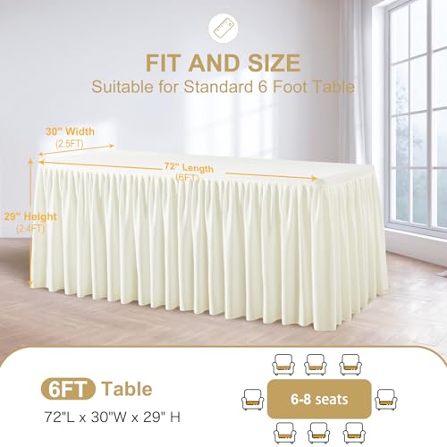 Wish Care Cream Fitted 6ft Rectangle Tablecloths 4 Pack for Wedding & Party - 72x30 Inches, Durable Polyester