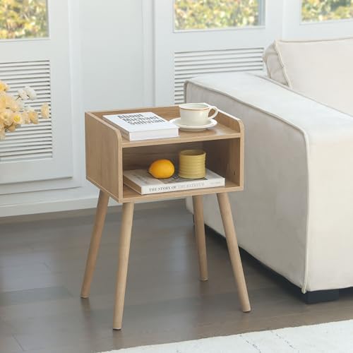 MaxSmeo Set of 2 Rustic Walnut End Tables - Mid Century Side Tables with Storage