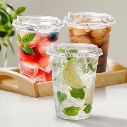 16 oz 500 Pack Clear Plastic Cups with Sip Lids - Iced Coffee Cups - Variation of 16oz-500Pack