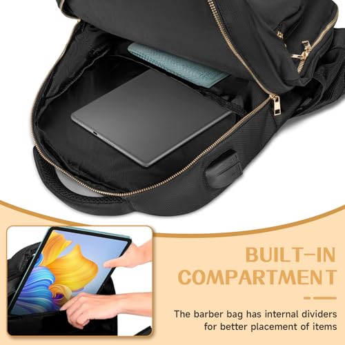 TORIBIO Barber Backpack Bag with USB Port for Men - Black + Gold