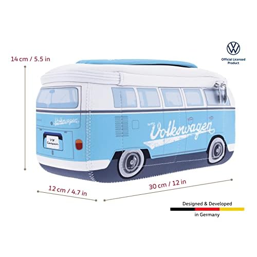 BRISA VW Collection - Volkswagen Neoprene Universal Makeup Cosmetics Toiletry Travel Pharmacy Bag in T1 Bus Design (Turquoise) (Large (11.8 x 5.5 x 4.7 inches))