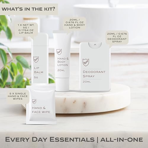8-Piece TSA-Approved Travel Toiletries Essential Kit | Personal Hygiene Kit with Deodorant, Lotion, Lip Balm & Face Wipes | Travel Size for Airplane, Gym, Hotel, Airbnb, Camping- My Protect Kit