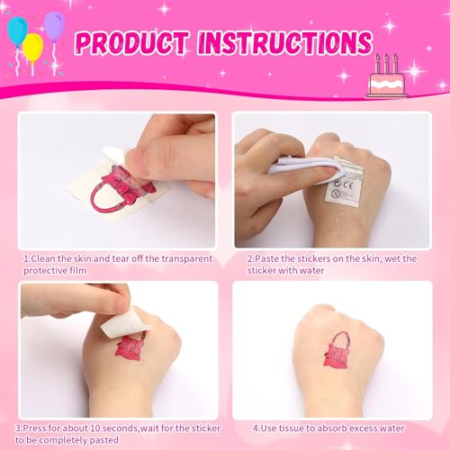 New Updated Pink Temporary Tattoos for Girls - 89+PCS Styles (10 Sheets)| Pink Birthday Decorations Hand Face Tattoo Stickers Party Supplies, Party Favors, Fan Cute, Birthday Party Gift
