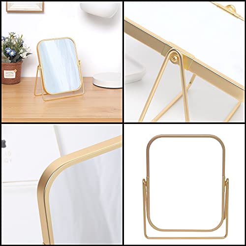 Gold Double Side Square Vanity Mirror with 360 Rotation for Makeup & Home Decor