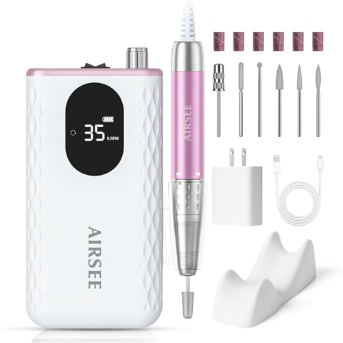 AIRSEE Pink Rechargeable Cordless Nail Drill - Professional Manicure Tool