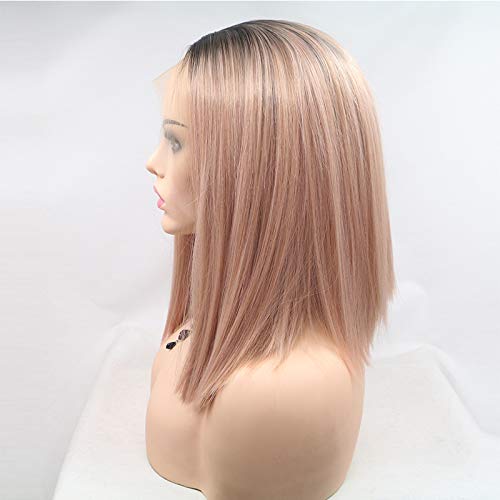 Pink Lace Front Wig 16 Inch Short Straight Peach Ombre Wigs for Women & Drag Halloween
