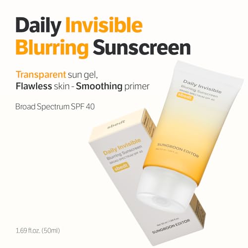 SUNGBOON EDITOR Daily Invisible Blurring Sunscreen with Broad Spectrum SPF 40 Invisible Sunscreen for Face, Makeup Primer spf, 50ml, 1.69 fl.oz, Oil Free, Weightless (Pack of 2)