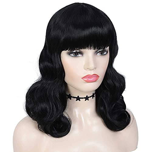 Black Short Curly Vintage Wig for Women – 1940s Retro Cosplay & Daily Use