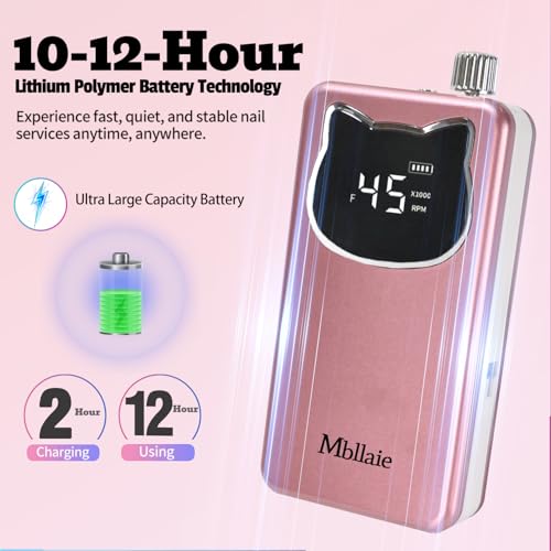 Portable Electric Nail Drill 45000RPM Cordless Manicure & Pedicure Kit Rose Pink