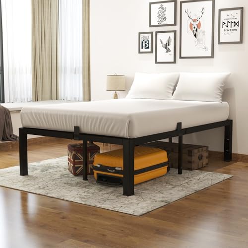 Yookare 14 Inch Queen Platform Bed Frame - Heavy Duty Metal Mattress Foundation with Recessed Legs & Rounded Corners