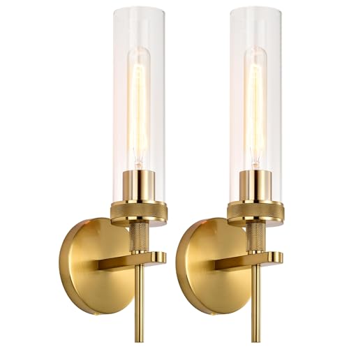 LaLuLa Gold-Clear Glass Vanity Lights Set of 2 Modern Industrial Bathroom Wall Sconces