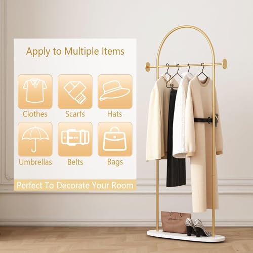Gold Clothing Rack with Marble Base, Modern Freestanding Coat Stand 23.6"W