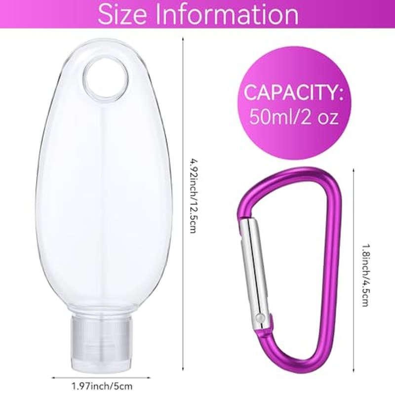 100 Pcs Traveling Bottles with Keychain 2oz Clear Keychain Bottle Plastic Empty Refillable Liquid Packing Container Squeeze Plastic with Lid for Liquid Cream (Oval)