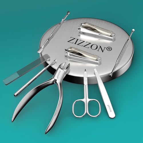 ZIZZON Manicure Set Professional Stainless Steel Toenail and Fingernail Clippers Set 9 in1 Pedicure and Grooming kit with Travel Case (Black)