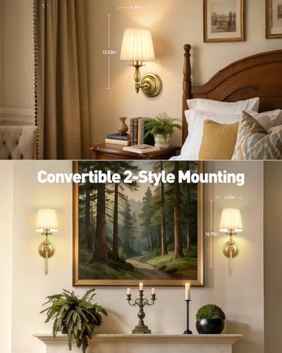 Rechargeable Battery Wall Sconce Set of 2 - 16.75in Vintage Gold Wireless Wall Lights