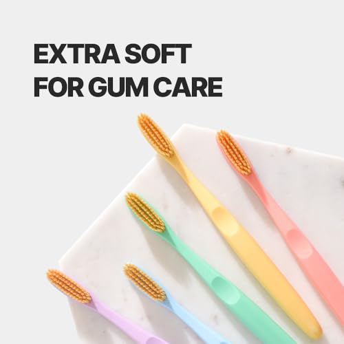 Mini Gold Extra Soft Large Toothbrush 1.4 Inch Head for Sensitive Gums - 10 Pack