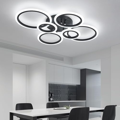Shine LUEST Black 6 Rings LED Ceiling Light Fixture with Remote Dimmable