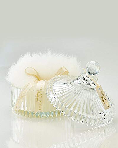 Large Handmade Wool Dusting Powder Puff with Crystal Dish - 7x7 Inches