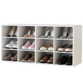 White 12-Cube 3-Tier Shoe Storage Bench Organizer for Entryway