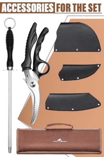 Purple Dragon 9-Piece Chef Knife & Butcher Knife Set with Carry Bag - High Carbon Steel, Full Tang, Portable Kitchen Cutlery