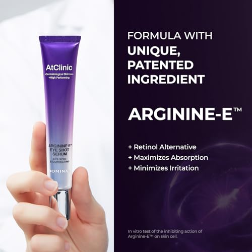 DOMINAS AtClinic Arginine-E Eye Shot Serum - Eye Bag & Puffiness Reducer with Caffeine, Niacinamide, Cooling Guasha Tip, Dark Circles & Firming, Anti-Aging, Korean Skincare, 0.67 fl oz