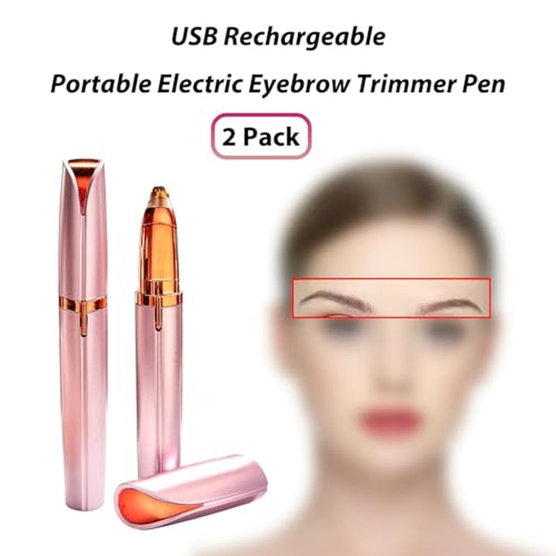 2 Pack USB Rechargeable Portable Electric Eyebrow Trimmer Pen for Women,Painless Precision Eyebrow Hair Remover, Safe Eyebrow Shaver Razor Tool for face Leg Lip Armpit Hand(Rose Gold)