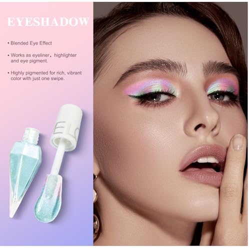 6 Pcs Liquid Glitter Eyeshadow Set Colorful Eyeliner with Long-Lasting and Waterproof Shinning Eye Shadow Gift for Women Eye Makeup(Diamond C)