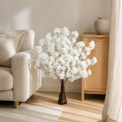 White Faux Cherry Blossom Tree - 3.6Ft Lifelike Home Decor, 2 Pack