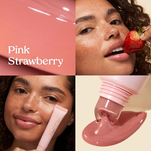 Kopari Lip Love Moisture Balm Pink Strawberry SPF 30 Mineral Zinc Lip Sunscreen, Vegan & Reef-Safe
