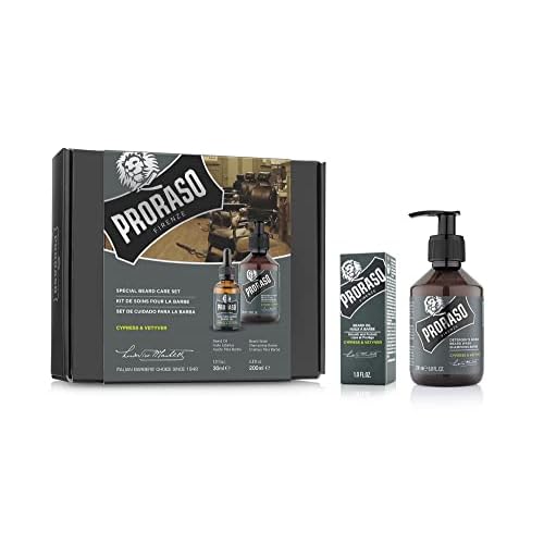 Proraso Cypress and Vetyver Beard Care Duo Kit - Beard Wash and Oil with Fresh, Earthy Scent for Long or Full Beards - Premium Italian Gift Set for Men