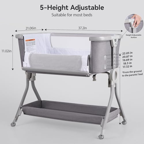 Baby Bassinet Bedside Crib - 3-in-1 Portable Infant Sleeper with Adjustable Height