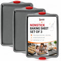 Red & Grey Nonstick Baking Sheet Pan Set - Heavy-Gauge Carbon Steel, 3 Pieces