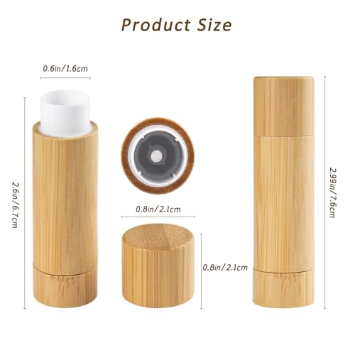24Pcs Bamboo Refillable Lipstick Tubes 5.5g DIY Lip Balm Containers for Women & Girls