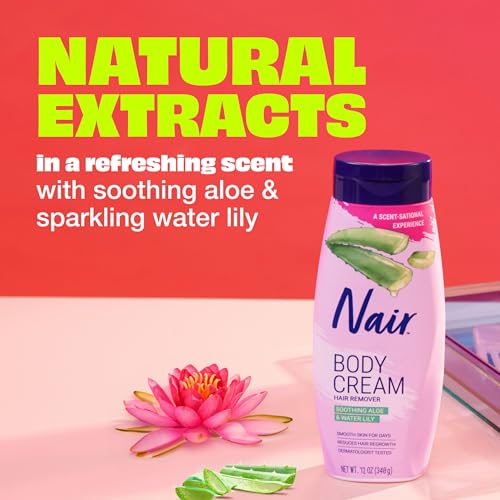 Nair Body Cream Hair Remover, Soothing Aloe and Water Lily, Dermatologist Tested Body Hair Removal Cream, with Evolved Ingredients, 12 Oz - Amazon Exclusive Size