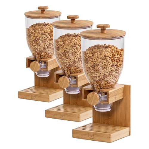 17.5 Oz Bamboo Cereal Dispenser Pack of 3 with Airtight Lids - Food Storage Organizer